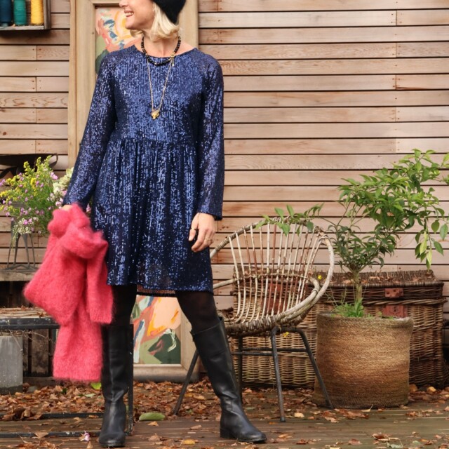 Quintessence - Robe Mia courte - sequins bleu marine