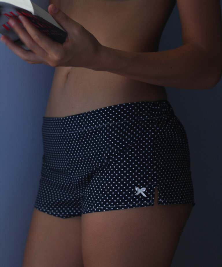 Fleurs Pois & Cie - Boxer femme 100% coton bio ou éco made in France - Bleu/Blanc