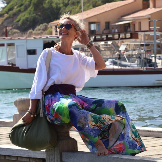 Quintessence - Sac Alfred en lin vert mousse - doublure en lin parme