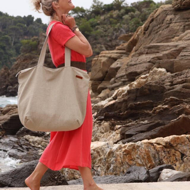 Quintessence - Sac Alfred en lin naturel - doublure en lin chamois