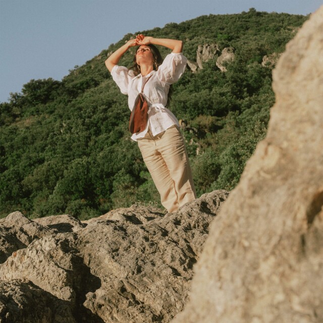 Bleu De Chauffe - Sac banane Bea / Cuir Velours - Marron Rubis