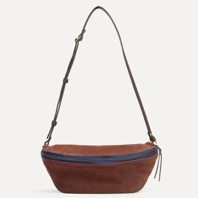 Bleu de Chauffe - Sac banane Bea / Cuir Velours – Marron Rubis