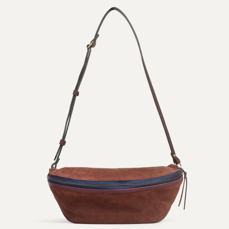 Bleu De Chauffe - Sac banane Bea / Cuir Velours - Marron Rubis