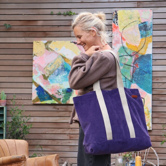 Quintessence - Sac Malo - Velours côtelé prune