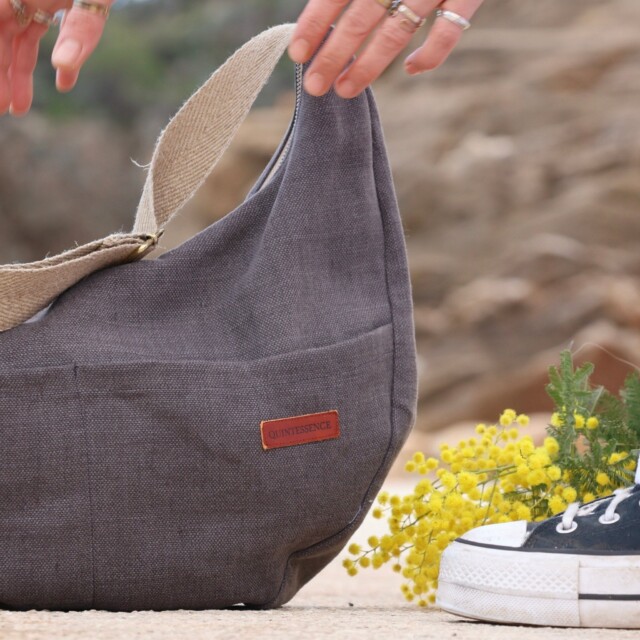 Quintessence - Sac Pia en lin gris anthracite