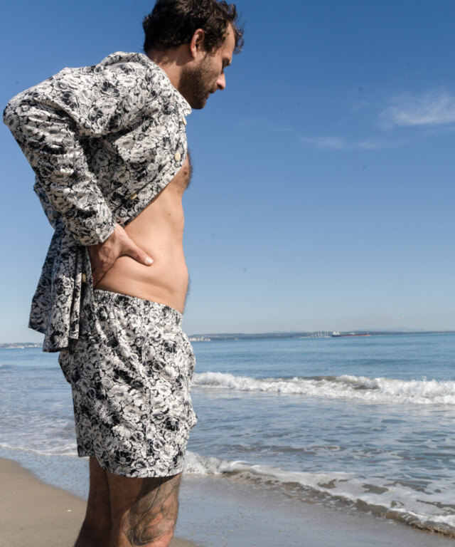 Fleurs Pois & Cie - Caleçon coupe anglaise 100% coton made in France - Noir/Beige