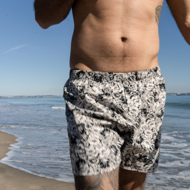 Fleurs Pois & Cie - Caleçon 100% coton coupe américaine made in France. - Noir/Beige