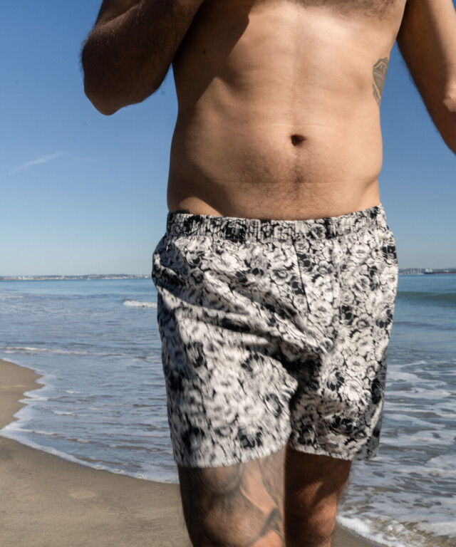 Fleurs Pois & Cie - Caleçon 100% coton coupe américaine made in France. - Noir/Beige