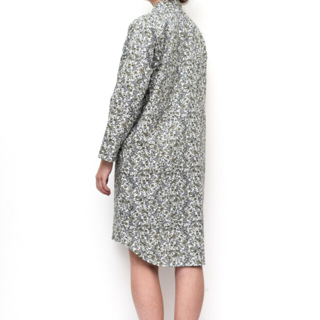 Fleurs Pois & Cie - Chemise de nuit 100% coton - Blanc/vert foncé/Bleu ciel