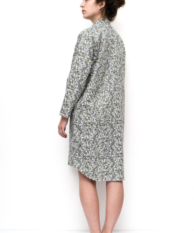 Fleurs Pois & Cie - Chemise de nuit 100% coton - Blanc/vert foncé/Bleu ciel