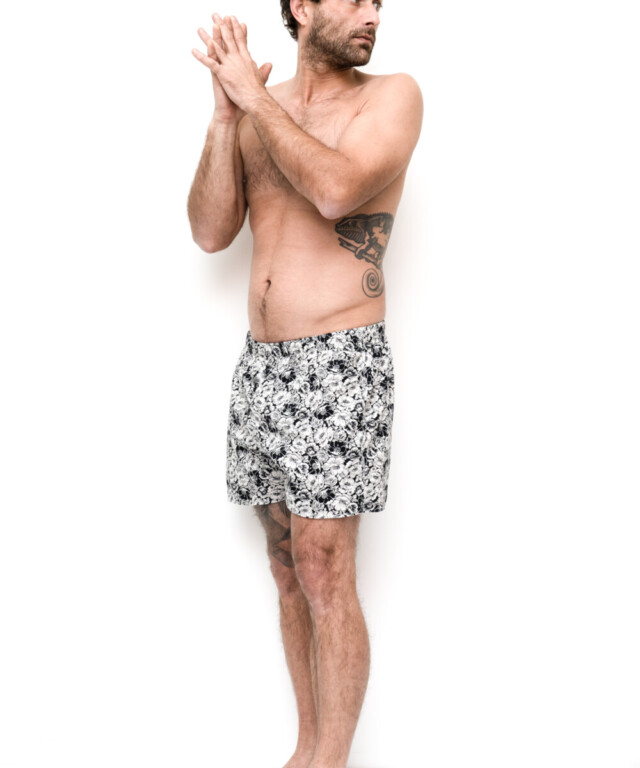 Caleçon 100% coton coupe américaine made in France. – Noir/Beige par la marque Fleurs Pois et Cie Fleurs Pois et Cie - Caleçon 100% coton coupe américaine made in France. – Noir/Beige