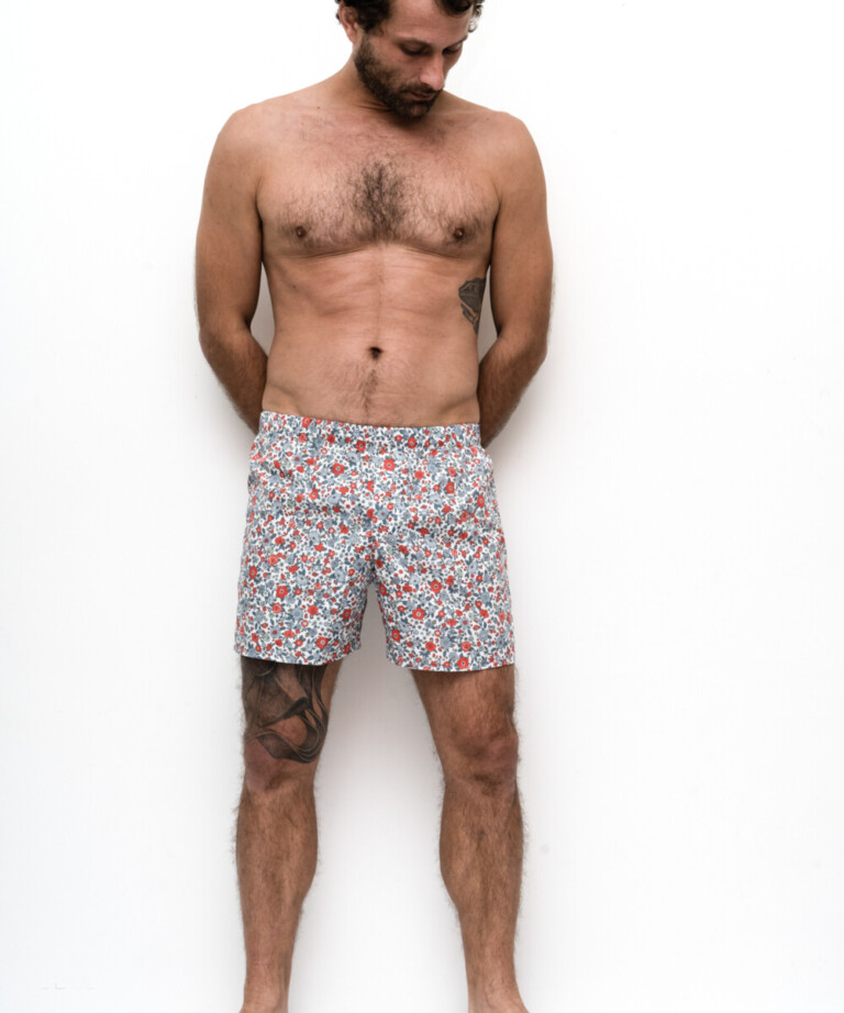 Fleurs Pois & Cie - Caleçon 100% coton coupe américaine  made in France. - Rouge/Bleu/vert clair/Gris