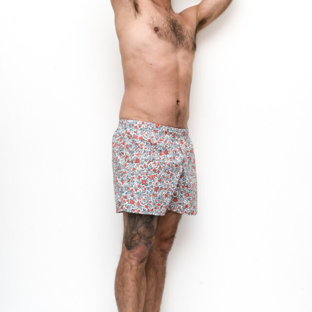 Fleurs Pois & Cie - Caleçon coupe anglaise 100% coton made in France - Rouge/Bleu/vert clair/Gris