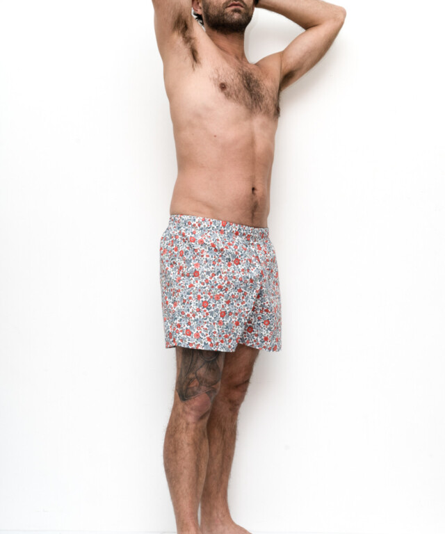 Fleurs Pois & Cie - Caleçon coupe anglaise 100% coton made in France - Rouge/Bleu/vert clair/Gris