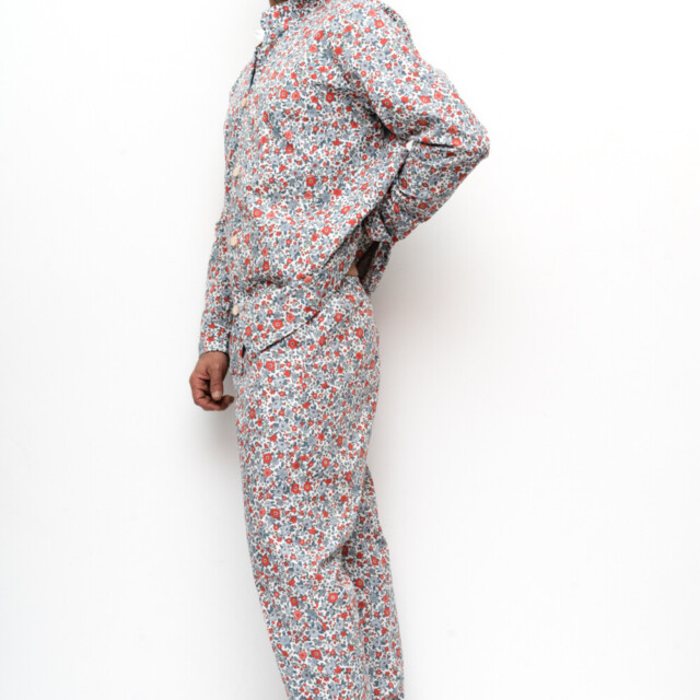 Fleurs Pois & Cie - Pyjama homme 100% coton fabriqué en France - Rouge/Bleu/vert clair/Gris