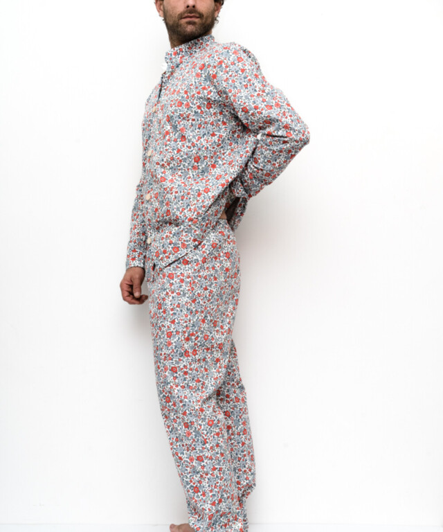 Fleurs Pois & Cie - Pyjama homme 100% coton fabriqué en France - Rouge/Bleu/vert clair/Gris