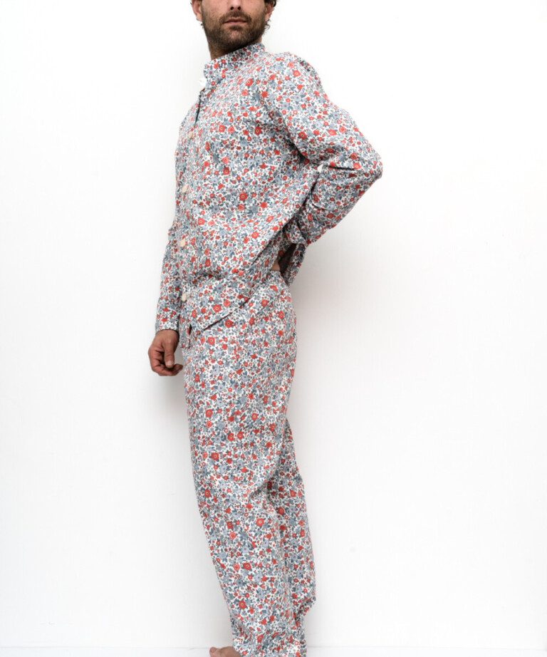 Fleurs Pois & Cie - Pyjama homme 100% coton fabriqué en France - Rouge/Bleu/vert clair/Gris