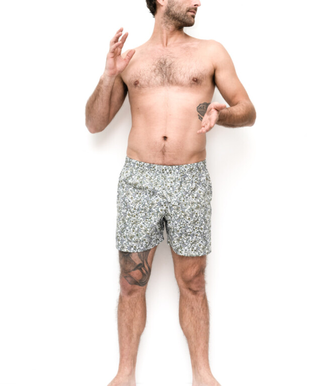 Fleurs Pois et Cie - Caleçon coupe anglaise 100% coton made in France – Blanc/vert foncé/Bleu ciel