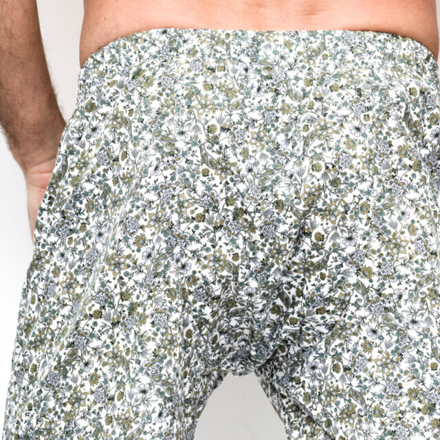 Fleurs Pois & Cie - Caleçon 100% coton coupe américaine  made in France. - Blanc/vert foncé/Bleu ciel