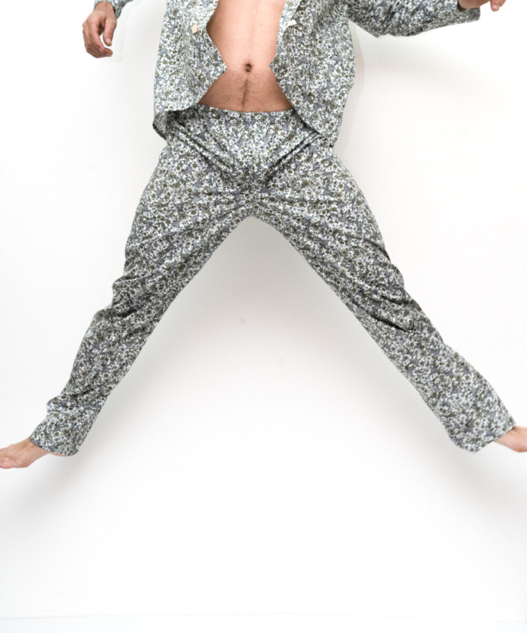 Fleurs Pois & Cie - Pantalon Pyjama homme et/ ou de ville - Blanc/vert foncé/Bleu ciel