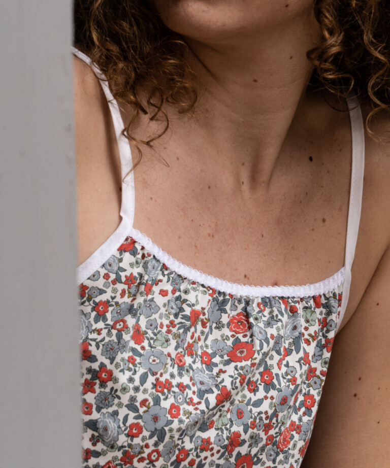 Fleurs Pois & Cie - Caraco femme 100% coton bio de fabrication française - Rouge/Bleu/vert clair/Gris