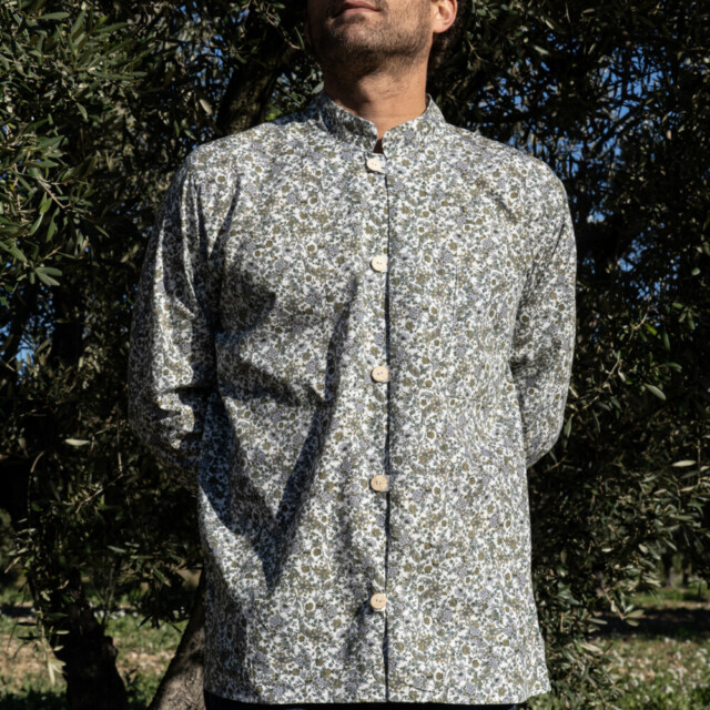 Fleurs Pois & Cie - Chemise ou veste pour homme ? - Blanc/vert foncé/Bleu ciel