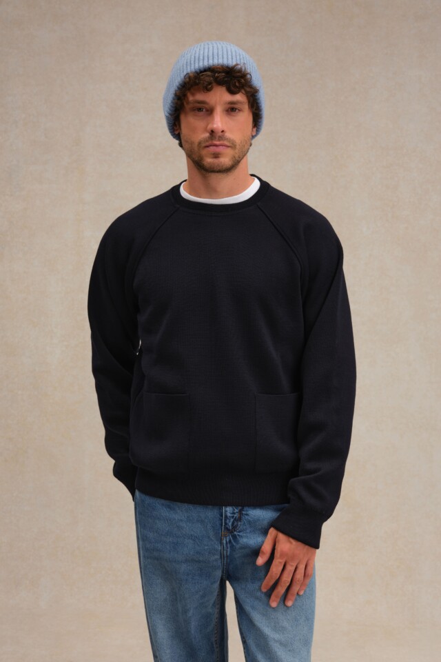 Le Minor - Sweatshirt bleu marine en maille milano