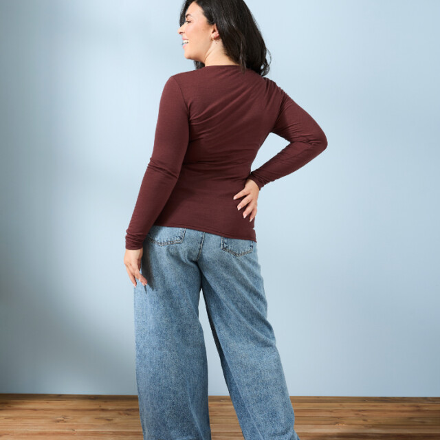 Lemahieu - T-shirt manches longues col rond Laine Mérinos - Chocolat - Femme