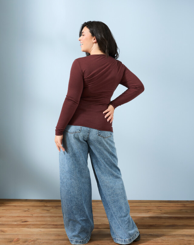 Lemahieu - T-shirt manches longues col rond Laine Mérinos - Chocolat - Femme