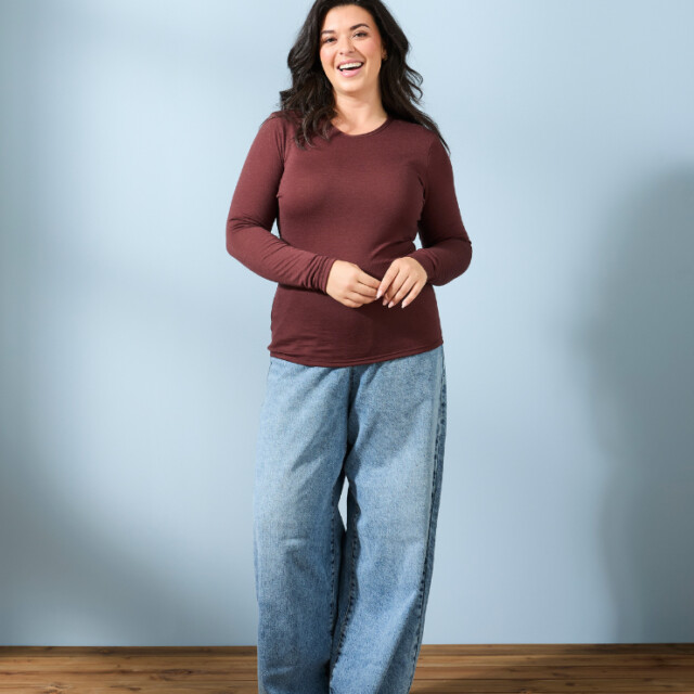 Lemahieu - T-shirt manches longues col rond Laine Mérinos - Chocolat - Femme