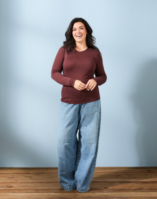 Lemahieu - T-shirt manches longues col rond Laine Mérinos - Chocolat - Femme