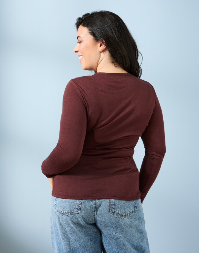 Lemahieu - T-shirt manches longues col rond Laine Mérinos - Chocolat - Femme