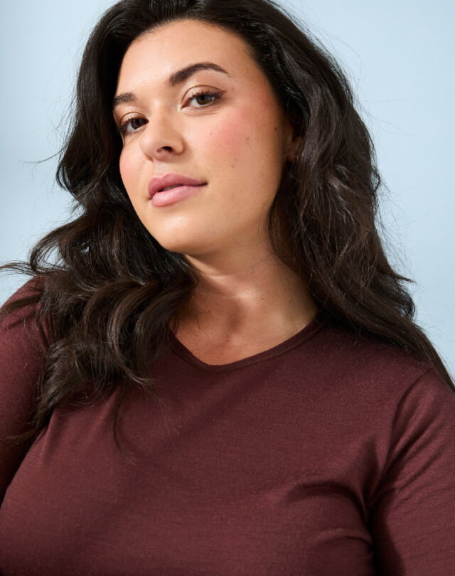 Lemahieu - T-shirt manches longues col rond Laine Mérinos - Chocolat - Femme