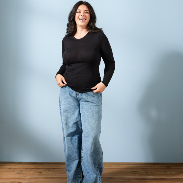 Lemahieu - T-shirt manches longues col rond Laine Mérinos - Noir - Femme