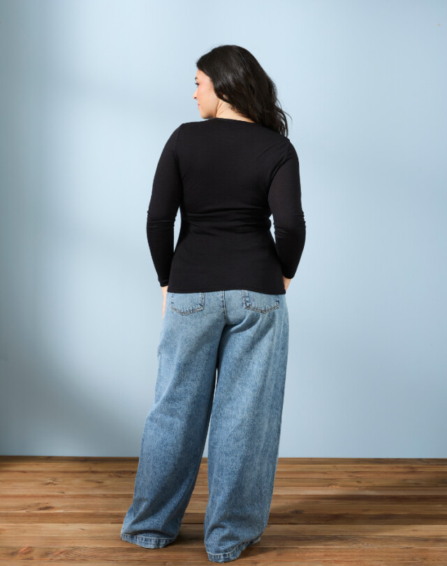 Lemahieu - T-shirt manches longues col rond Laine Mérinos - Noir - Femme