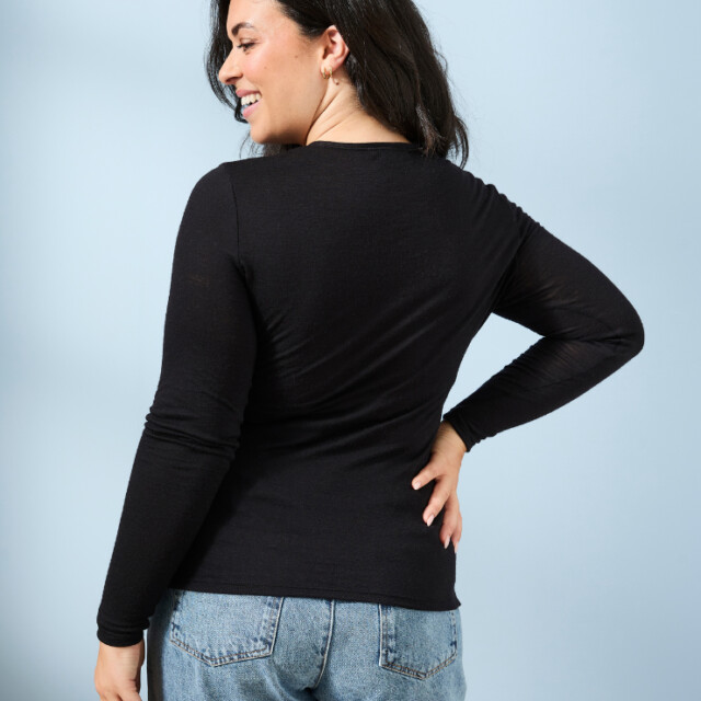 Lemahieu - T-shirt manches longues col rond Laine Mérinos - Noir - Femme