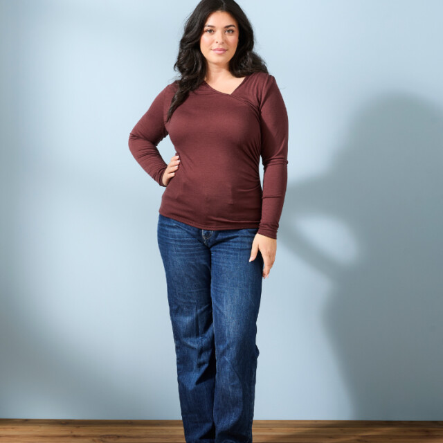 Lemahieu - T-shirt manches longues froncé Laine Mérinos - Chocolat - Femme