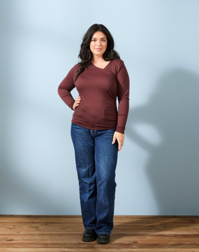 Lemahieu - T-shirt manches longues froncé Laine Mérinos - Chocolat - Femme