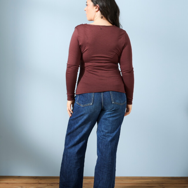 Lemahieu - T-shirt manches longues froncé Laine Mérinos - Chocolat - Femme