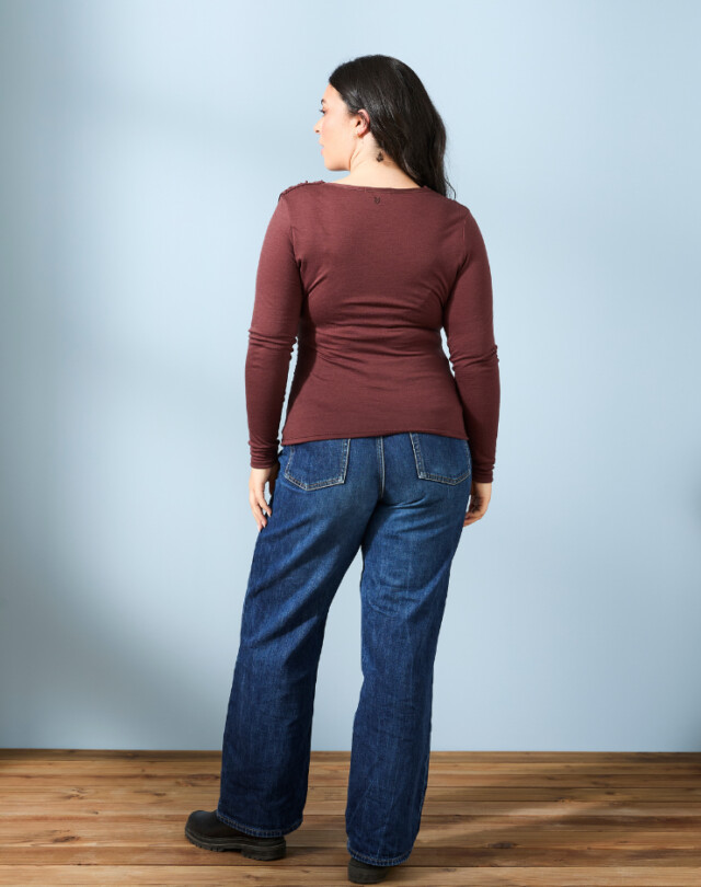 Lemahieu - T-shirt manches longues froncé Laine Mérinos - Chocolat - Femme