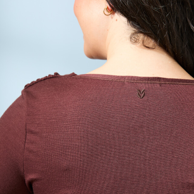 Lemahieu - T-shirt manches longues froncé Laine Mérinos - Chocolat - Femme