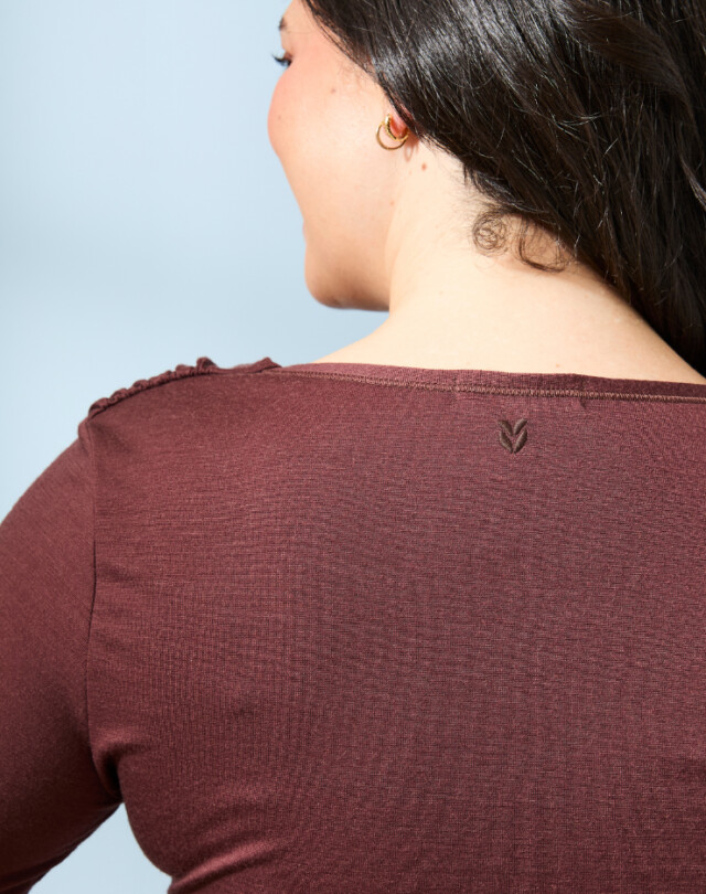 Lemahieu - T-shirt manches longues froncé Laine Mérinos - Chocolat - Femme