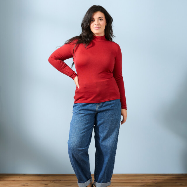 Lemahieu - T-shirt ML col montant Laine Mérinos - Magma - Femme