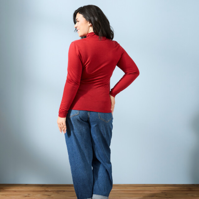 Lemahieu - T-shirt ML col montant Laine Mérinos - Magma - Femme