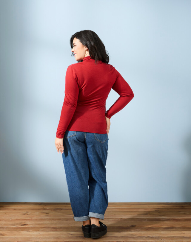 Lemahieu - T-shirt ML col montant Laine Mérinos - Magma - Femme