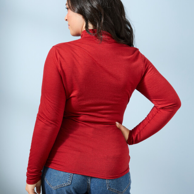 Lemahieu - T-shirt ML col montant Laine Mérinos - Magma - Femme