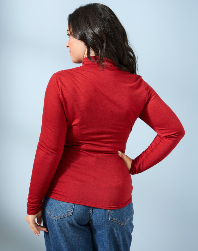 Lemahieu - T-shirt ML col montant Laine Mérinos - Magma - Femme