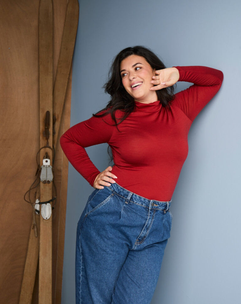 Lemahieu - T-shirt ML col montant Laine Mérinos - Magma - Femme