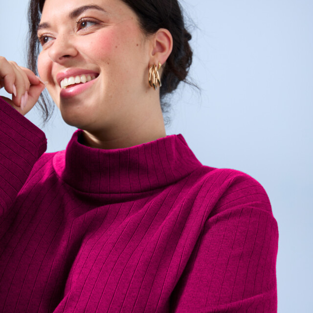 Lemahieu - Top laine et coton col montant - Camélia - Femme