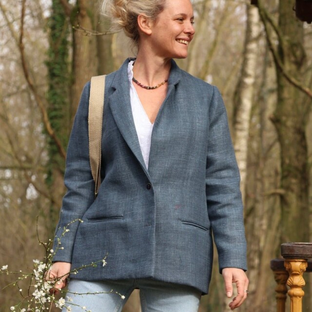 Quintessence - Veste Fanny en lin indigo lavé